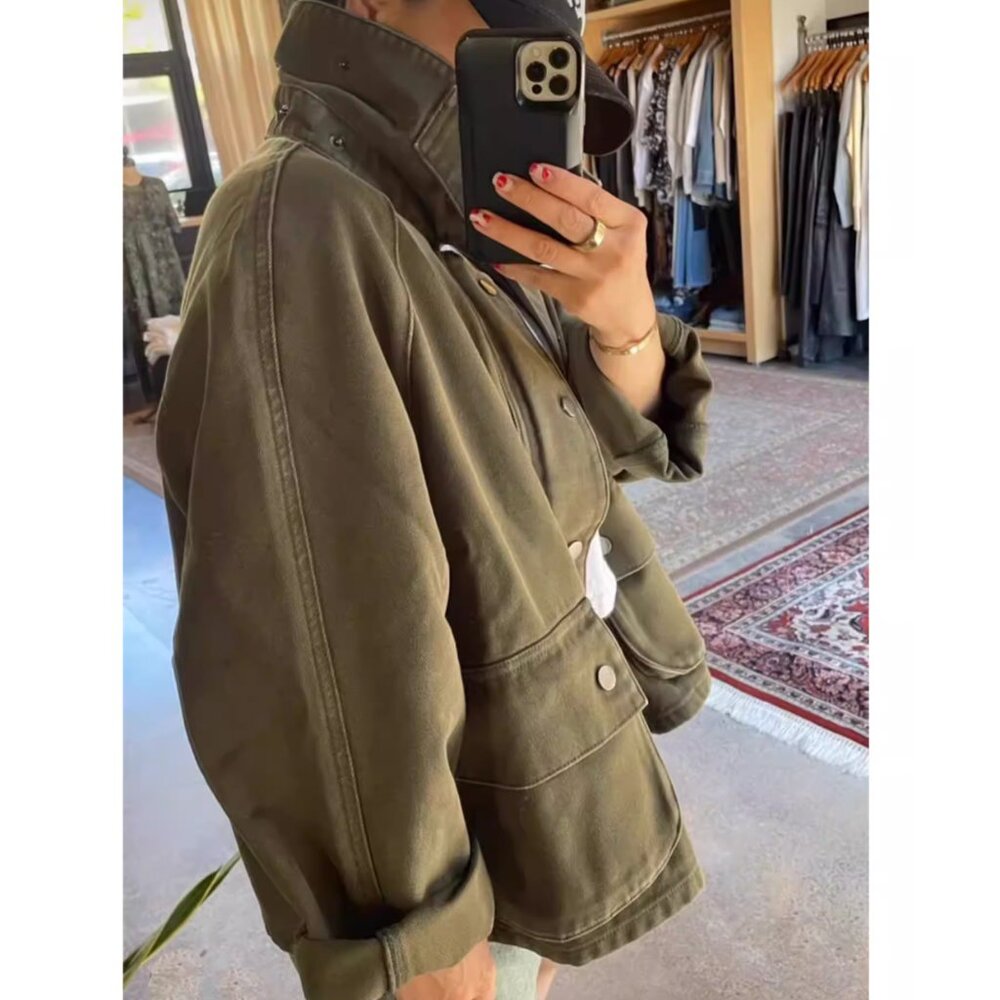NWT Denimist Oversized Field Jacket Olive Military Green Causal S/M/L